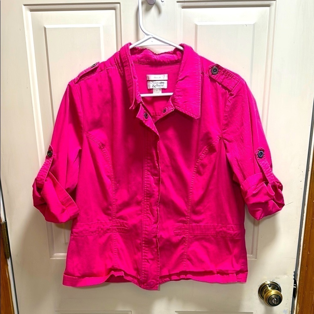 Christopher & Banks Cotton Seersucker Pink Women's Jacket Size L